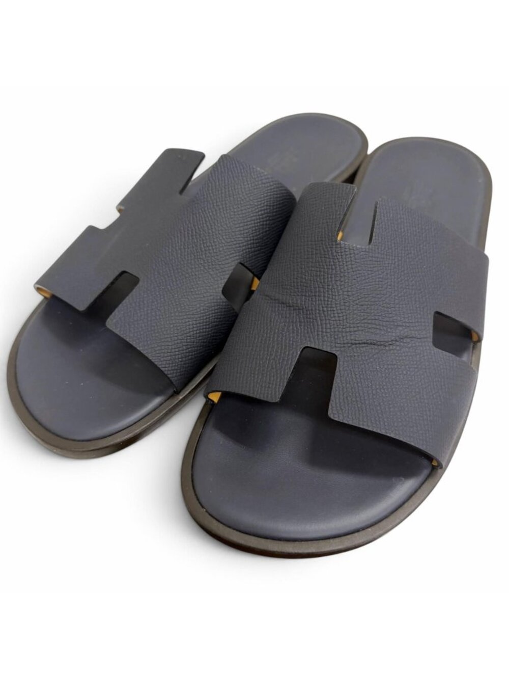 Hermes Izmir Leather H Logo Showersandals Slidesandals Dark Navy IT Sandals